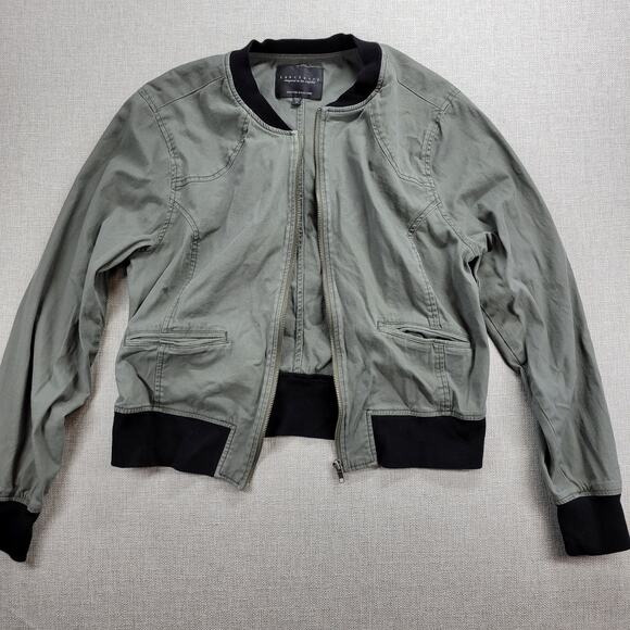 Sanctuary Womens Jacket Size M Olive Green Zip Up Military Twill Bomber Crop - Picture 4 of 13